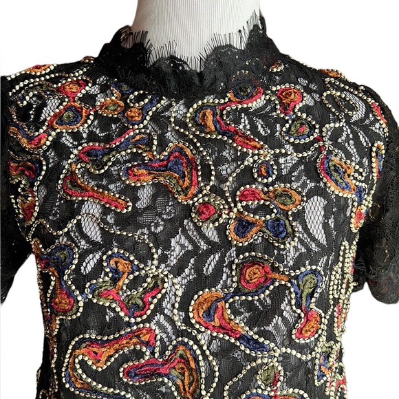 ‼️ ZARA Short Sleeve Sheer Lace Embroidered Bead Top‼️ - Picture 3 of 10